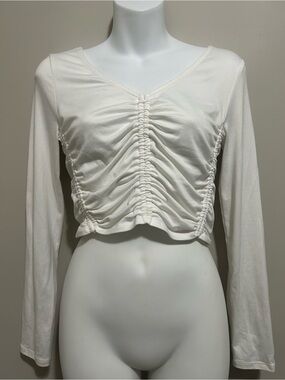 Ruched V-Neck Long Sleeve Crop Top